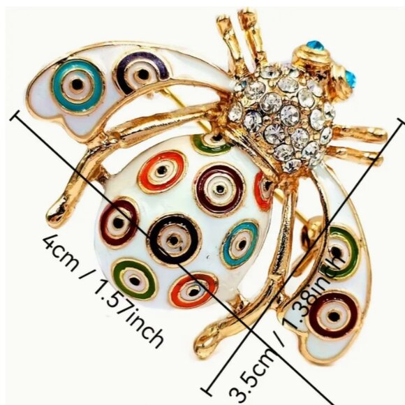 Colorful Sparkly Insect Bee Bug Design Charm Crystal Goldtoned Brooch Pin - Picture 4 of 5